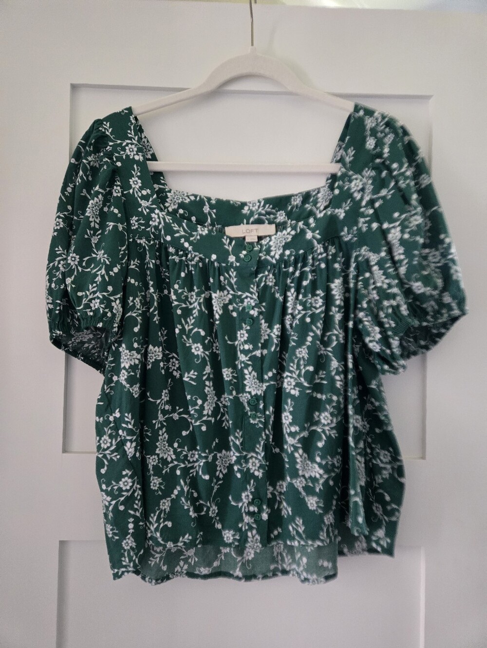 LOFT Bouquet Puff Sleeve Square Neck Blouse L - Picture 4 of 7
